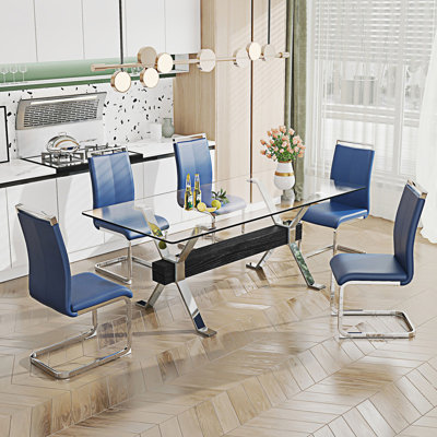 Dining Table Modern Tempered Glass Dining Table Large Modern Office Desk