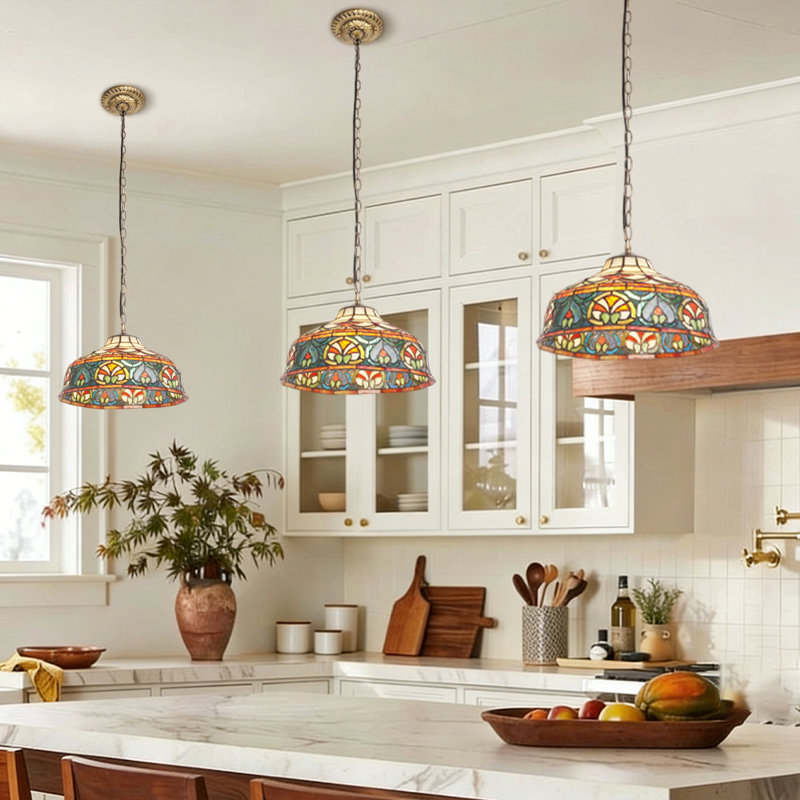 Luminaire suspendu simple en vitrail avec finition bronze antique
