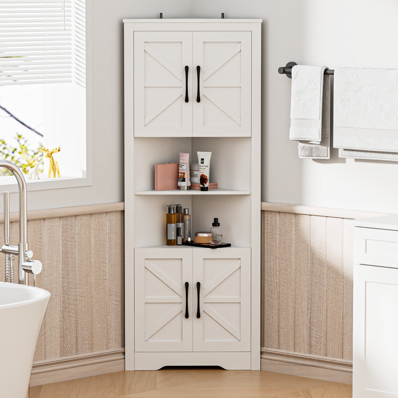 Chamlee  Farmhouse Tall Corner Cabinet, Shower Shelf/ Adjustable Shelves