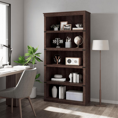 GarveeHome Sturdy Industrial Bookcase – 5-Tier Tall Wooden Open Bookshelf – Rustic Farmhouse Storage & Display for Home Office, Living Room, Bedroom – Brownish Red – 800×320×1712mm