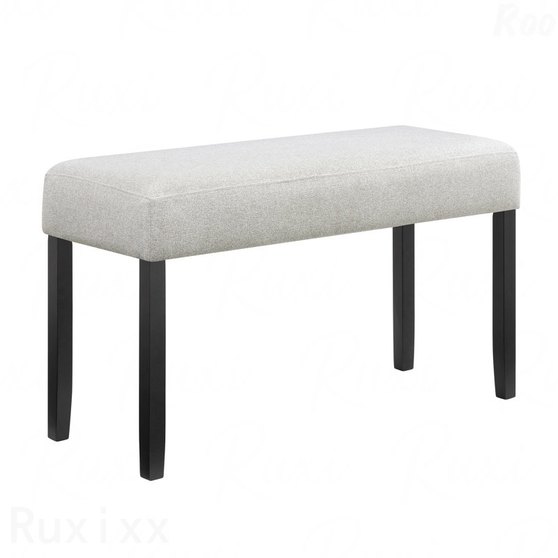 1-Piece Wooden Bench - Upholstered Soft Neutral Tone Seat, Dark Finish Legs, Light Gray, Black