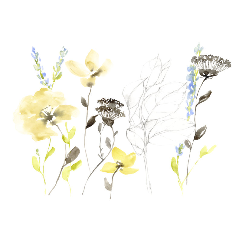 Wild Flowers and Shape II by Jennifer Goldberger - Painting Print, 81cm H x 122cm W, Black Floater Framed