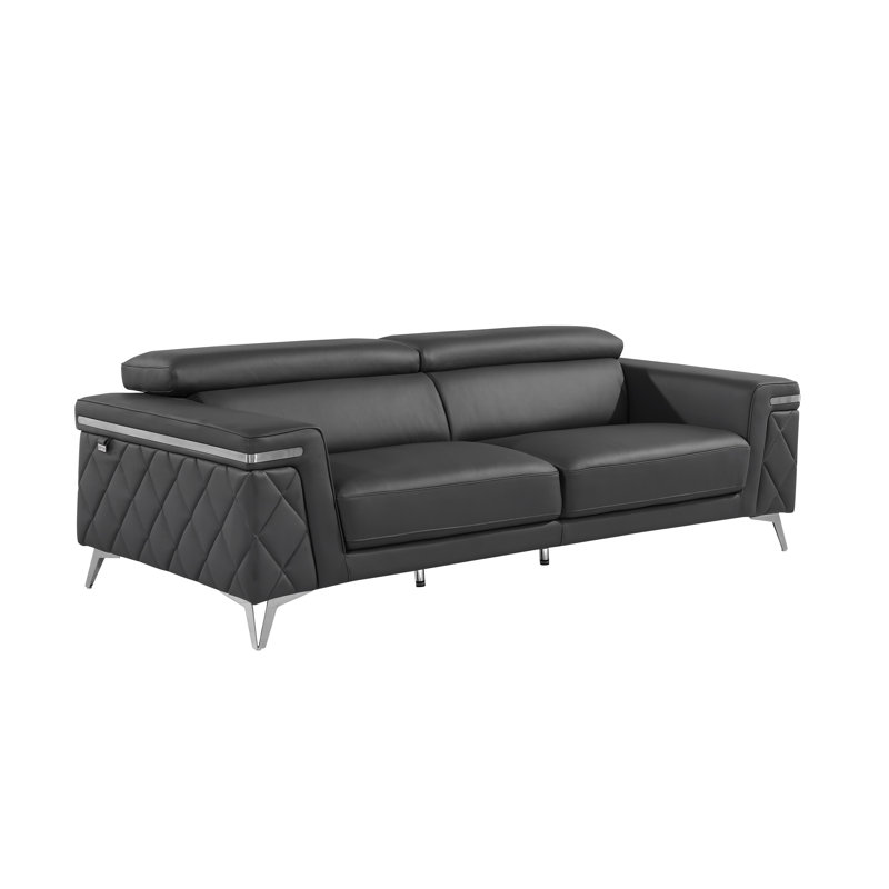 Bastow 89'' Top Grain Genuine Leather Flared Arm Sofa, Dark Gray Genuine Leather