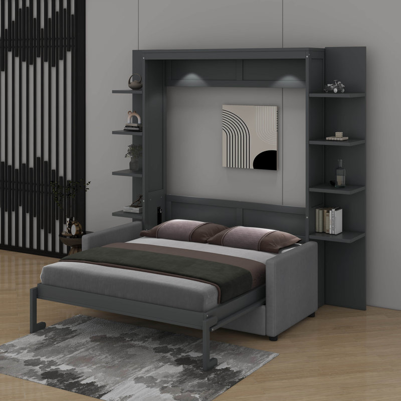 Grand lit escamotable avec canapé, Gris