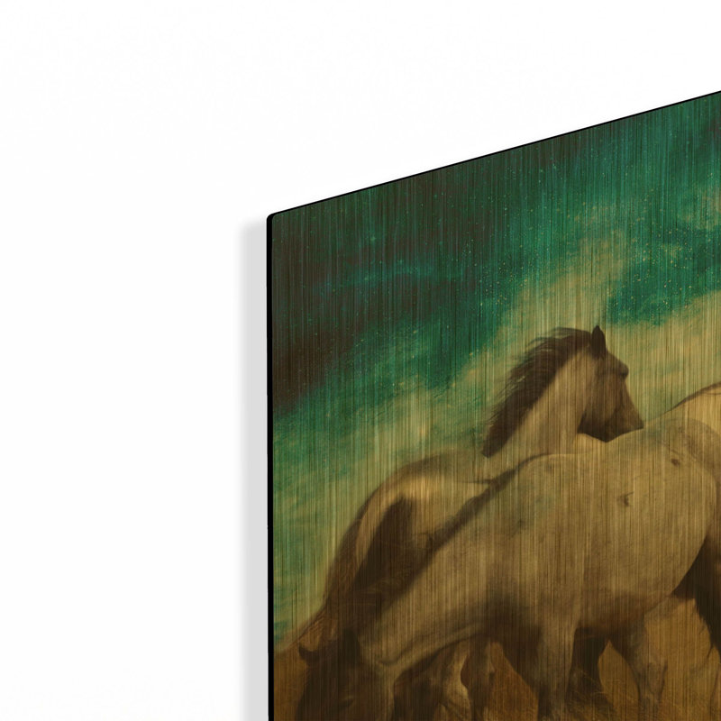 « Troupeau de chevaux sous un ciel étoilé » par Bluebird Barn, décoration murale en métal doré, 40,6 x 30,5 cm
