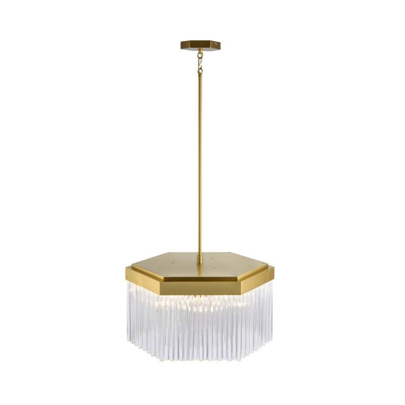 Kitt - 7-Light Chandelier - Brushed Brass with Clear Glass Rods Shade