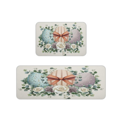 Ensemble de 2 tapis de cuisine en forme d'œuf de Pâques beige