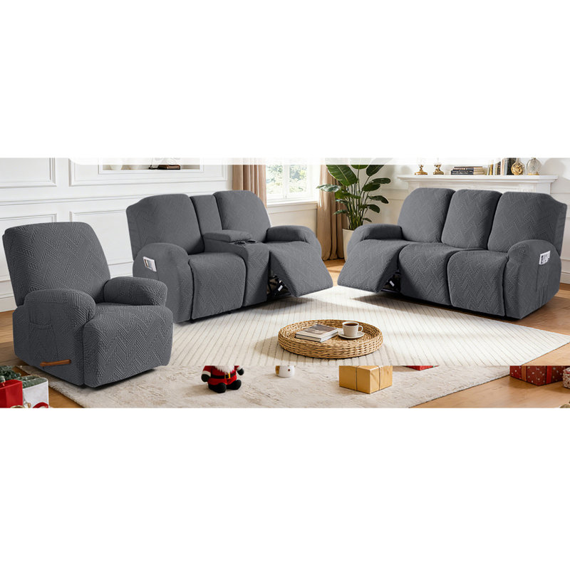 Harriet Box Cushion Recliner Loveseat Harriet with Console, Stretch Anti-Slip Reclining Slipcover for 2 Cushion Couch with Pockets
