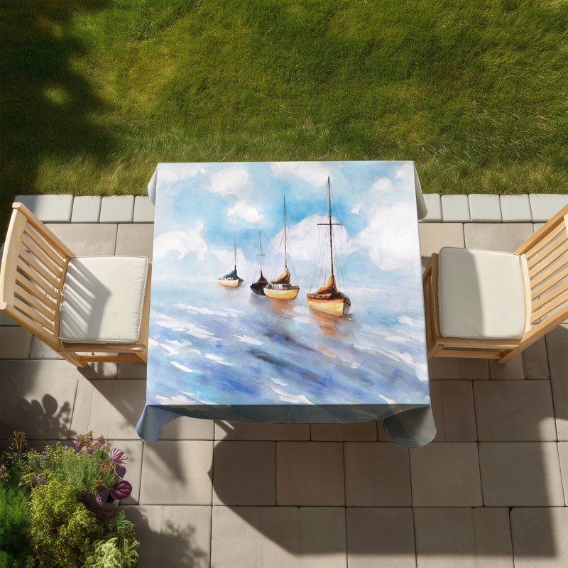 Sailboats in the Sea - Orange Coastal Tablecloth for Decor