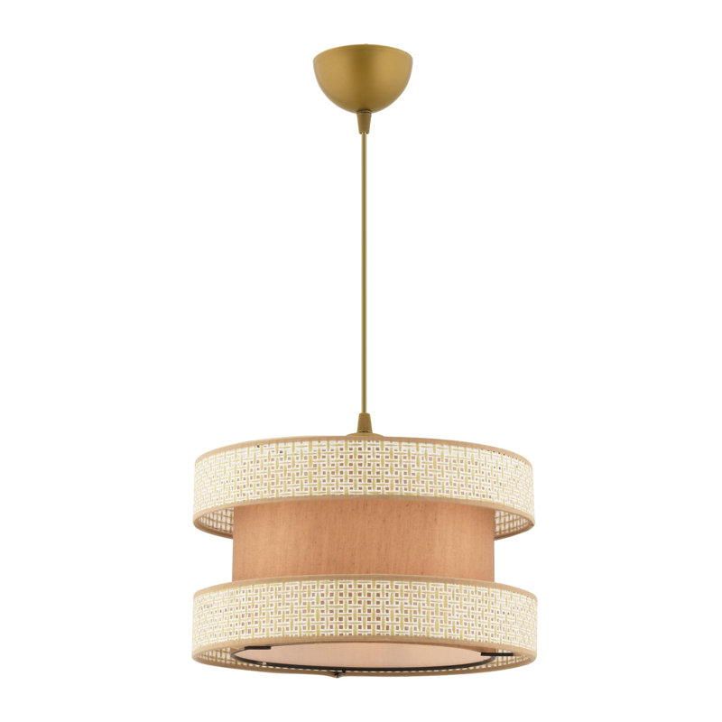 Élégant lustre crème et brun, structure en métal avec capuchon en coton, 15,7 po x 15,7 po x 7,9 po | Certifié CE, douille E27 (45 à 60 W maximum) | Parfait pour le salon, la salle à manger et le vestibule, solution d'éclairage élégante