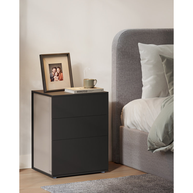 Superfast Toolless Assembly Bedside Table With 3 Storage Drawers, Black
