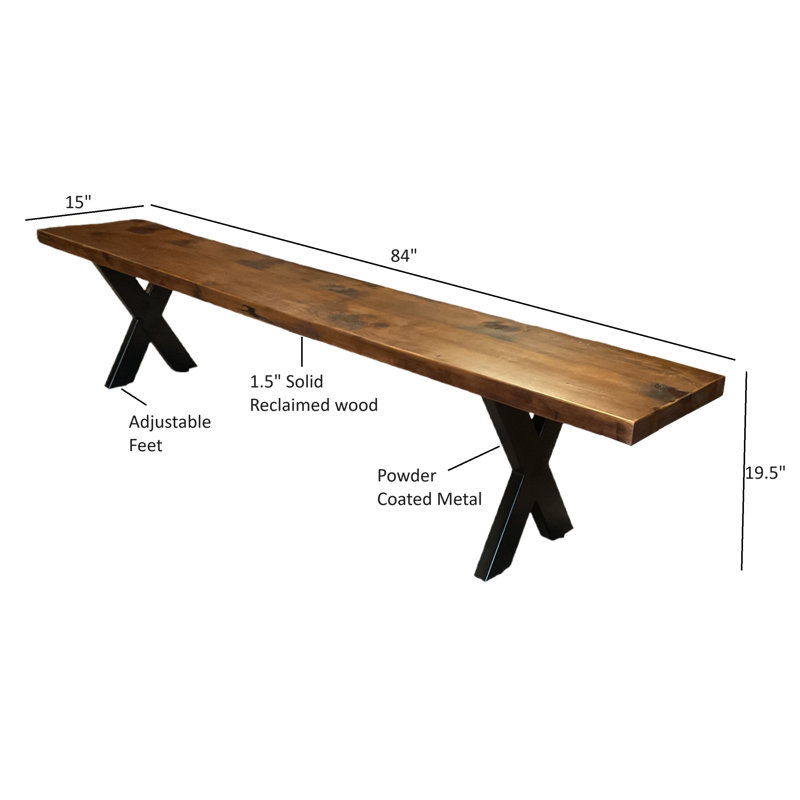 Banc en bois massif, Brun, H 19,5 po x l 84 po x P 15 po