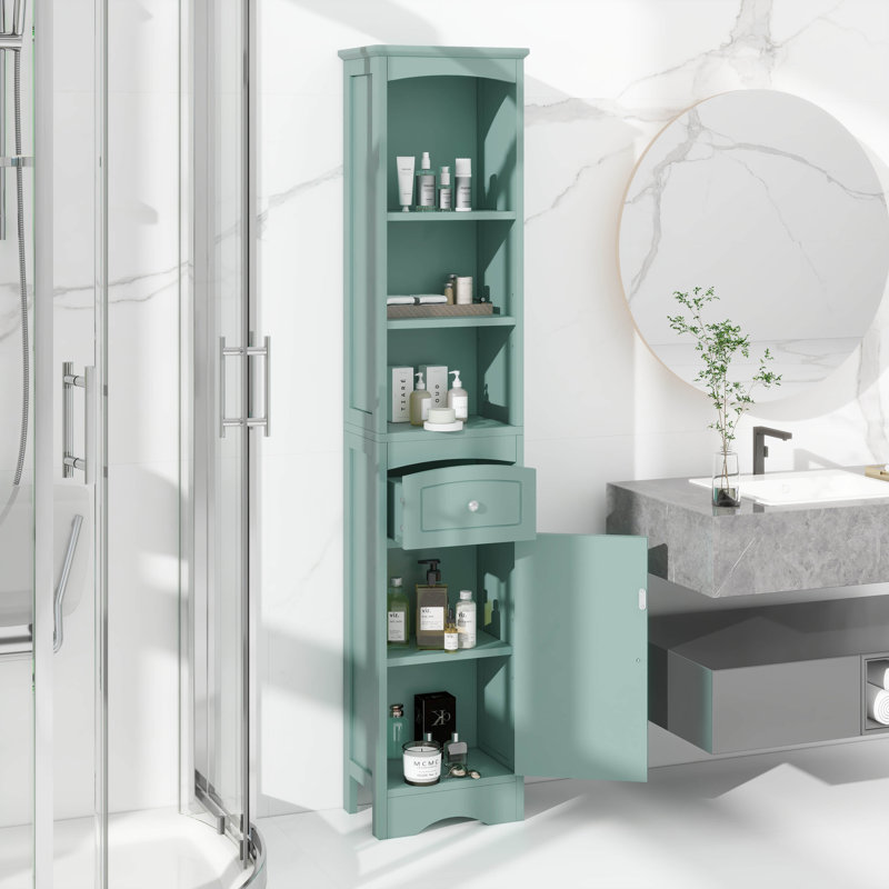 Freestanding Storage Cabinet With Drawer, Adjustable Shelf, Green