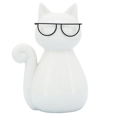 Adalmiina Modern Stoneware and Porcelain Cat Figurine with Glasses