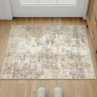 Modern Abstract Washable Rug In Grayish Gold