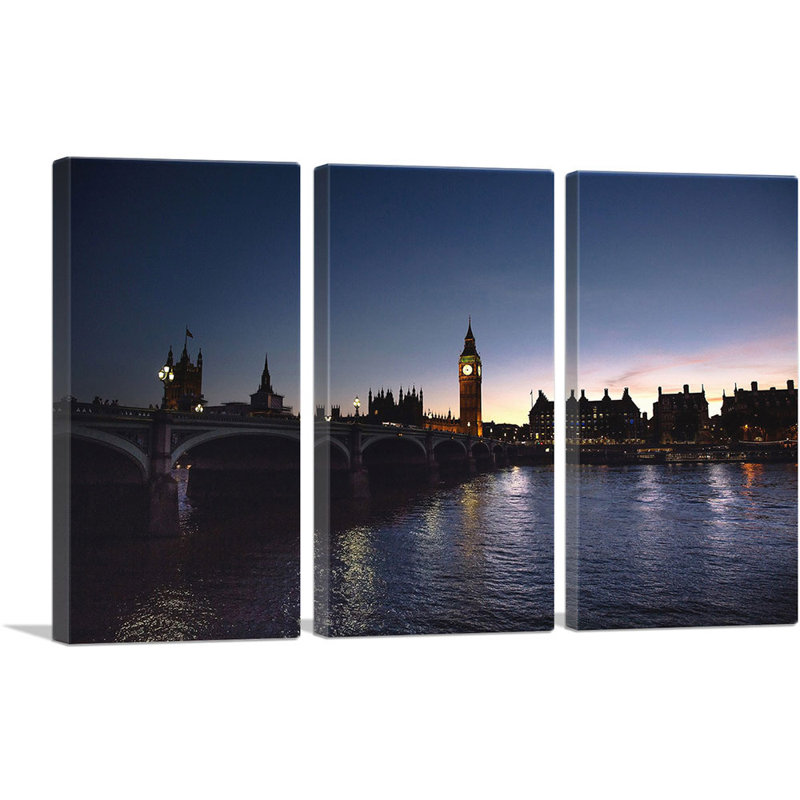 «London Ben, Big Ben at Dusk», ensemble de 3 reproductions de photos sur toiles tendues, H 40 po x l 60 po x P 0,75 po