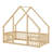 Wooden House Shaped Floor Bed With Fence And Guardrails-624547072