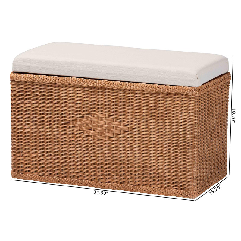 Bali & Pari Eamon Braided Natural Rattan Storage Bench With Cushioned Lift-Top Lid
