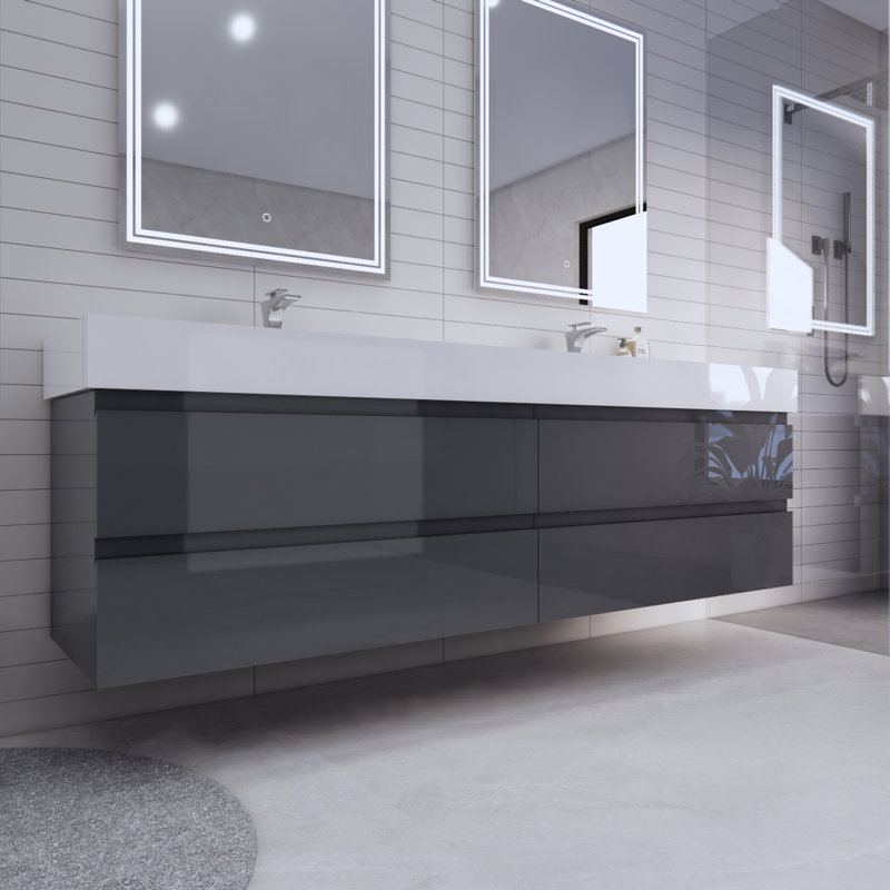 Babajide 83.3'' Bathroom Vanity with Acrylic Top, High Gloss Gray
