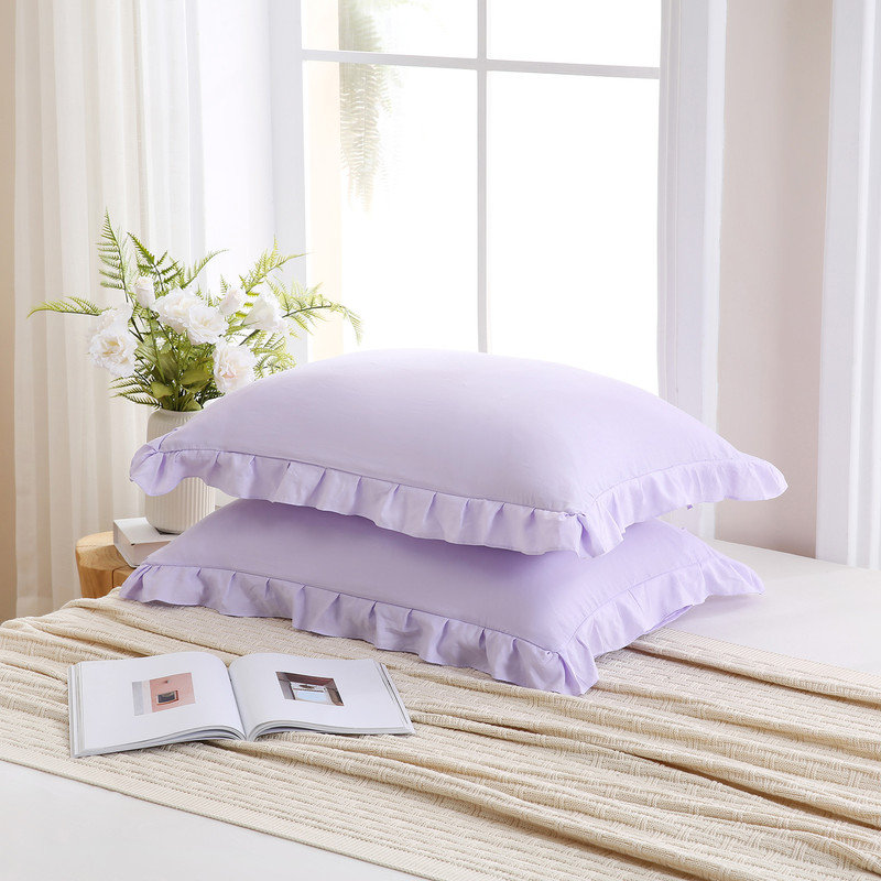 Lilac Purple Pillowcases King Size Ruffled Pillow Shams Set of 2 Cute Pillowcases Light Purple Pillow Cover 2 Pack