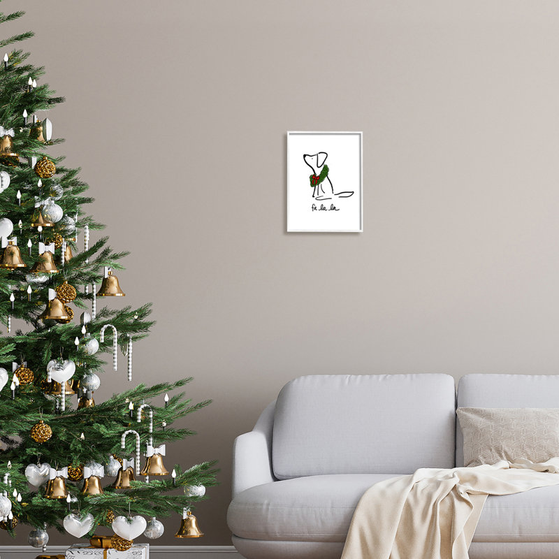 Fa La La Holiday Dog White Wood Framed Art Print