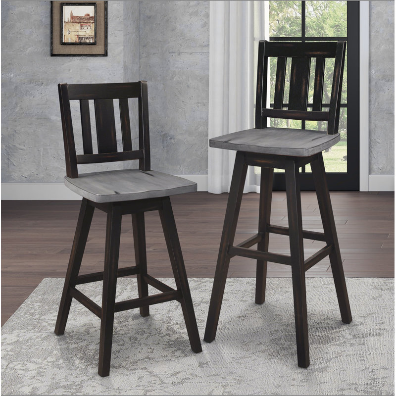 Ensemble de 2 chaises à hauteur de comptoir, ensemble de 2 chaises de cuisine pivotantes en bois d'hévéa massif gris noir