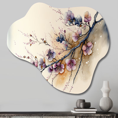 Rose et prune, branche de cerisier en fleurs I - art mural en métal, fleur de cerisier en nuage