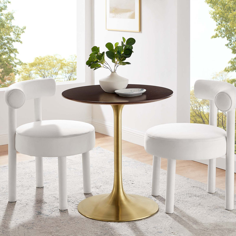Modway Lippa Wood Dining Table, Cherry Walnut, Gold, 27.5" L x 27.5" W