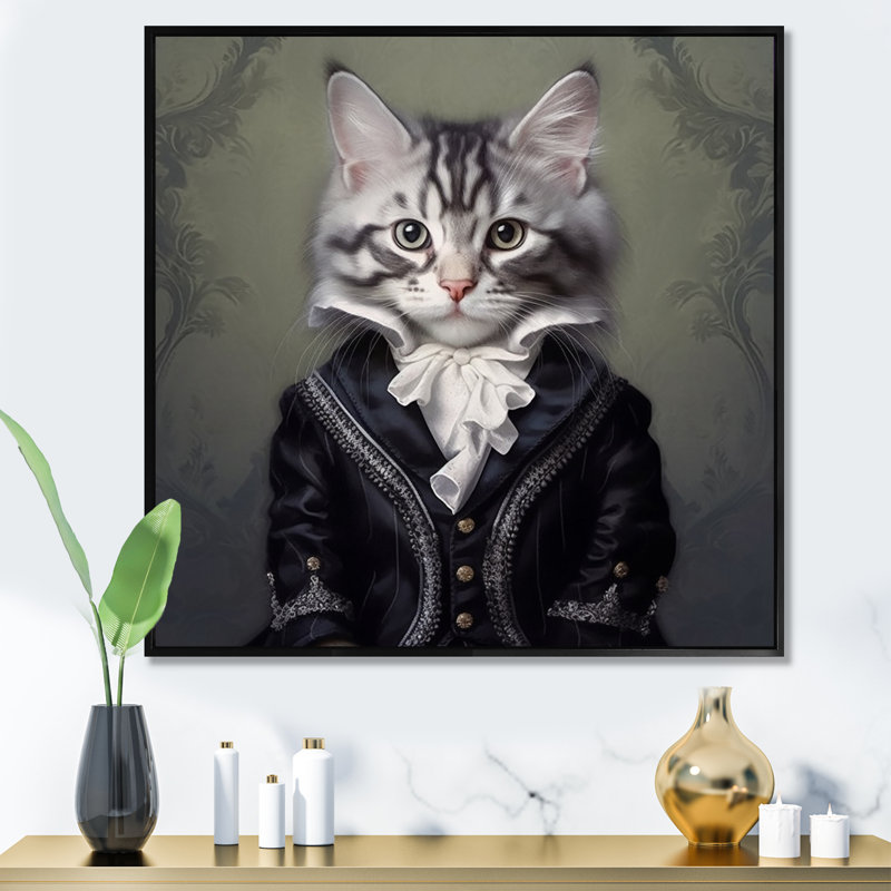 Chat, impression sur toile, Elegant Whiskers, Cadre flottant noir, H 36 po x l 36 po x P 1,5 po