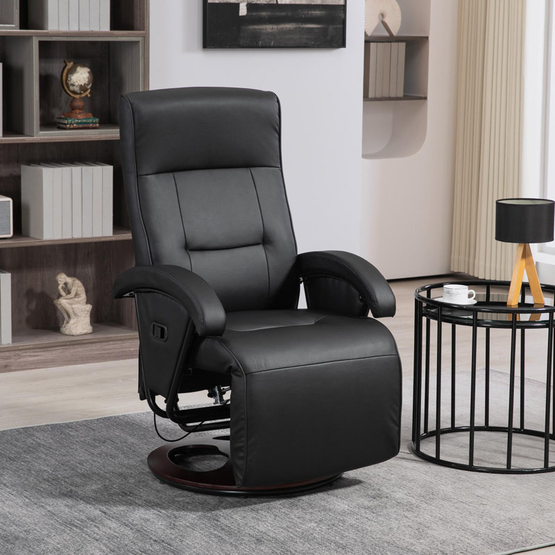 Blanscet Faux Leather Swivel Recliner, Black Faux Leather