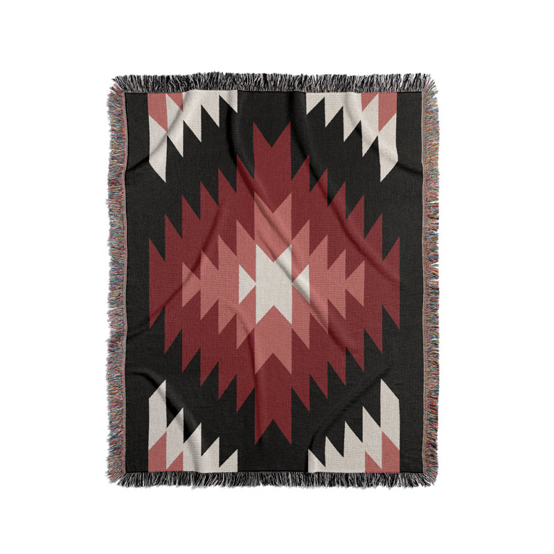 Jeté en mélange de coton Caca South Western, Rouge / noir / blanc cassé, L 60 po x l 60 po