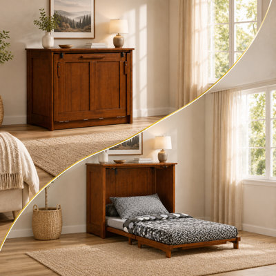 Lit escamotable double Orion de Night & Day Furniture avec matelas à mémoire de forme inclus, construction en bois massif, cerisier