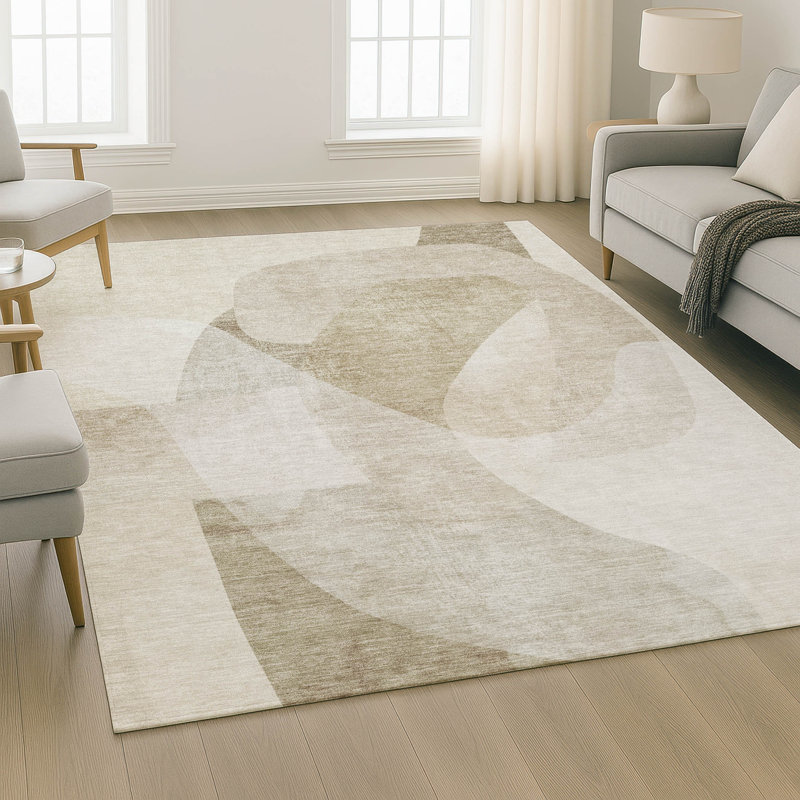 Premium Machine Washable Mayfield AMF2057 Abstract Rug, Beige, 9' x 12'