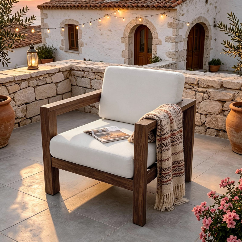 Chaise d'extérieur en bois massif Yulita, Beige