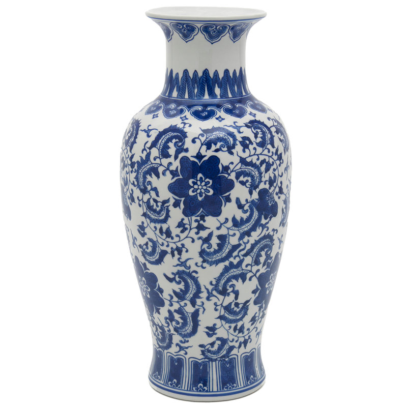 Vase de table en porcelaine Aneekha, Bleu, H 23,75 po x l 10,25 po x P 10,25 po