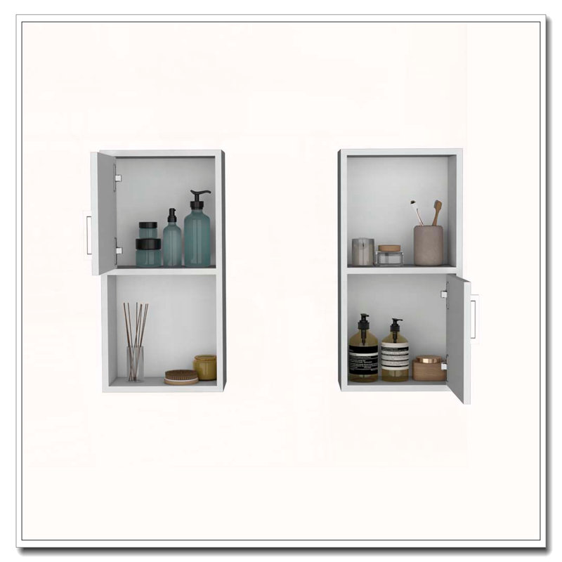 Armoire à pharmacie murale avec rangement ouvert et fermé 2 pièces Oba, Blanc