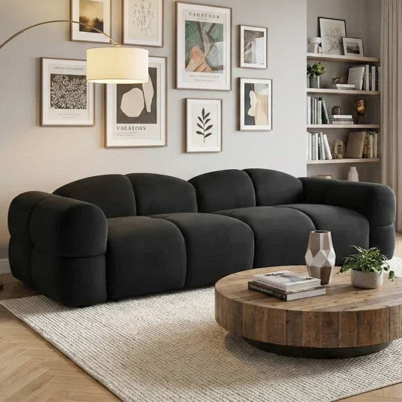 Modern Upholstered Sofa With Elegantly Rounded Arms, Designed As True Showpiece, Black