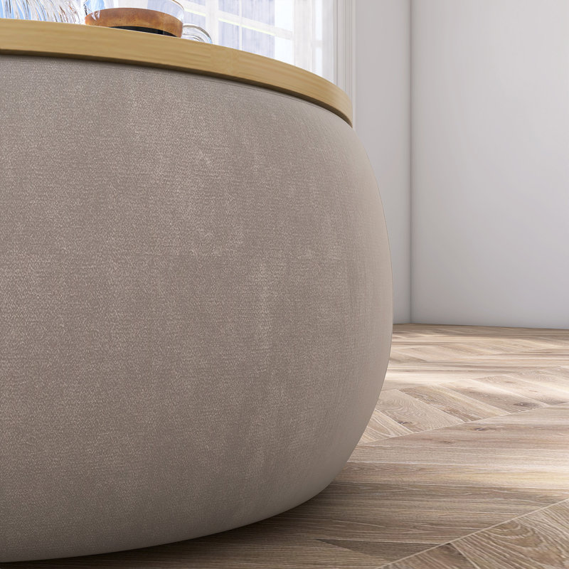 Round Storage End Table With Small Seat, Brown, Light Gray