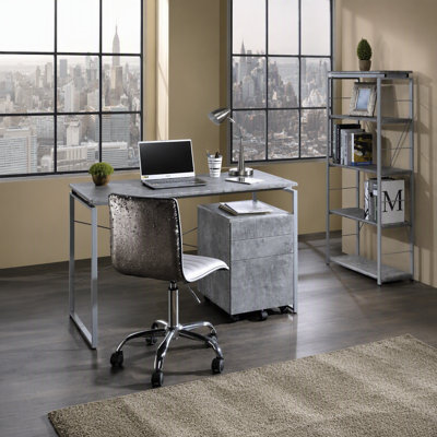 Metal Frame Writing Desk 1pc Wooden Home Office Furniture Faux Concrete & Silver Finish Laptop Table