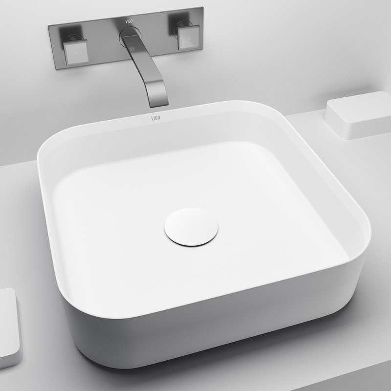 Lavabo de salle de bain VIGO UltraThin ™ L 16 po x l 16 po blanc mat Matte Stone ™
