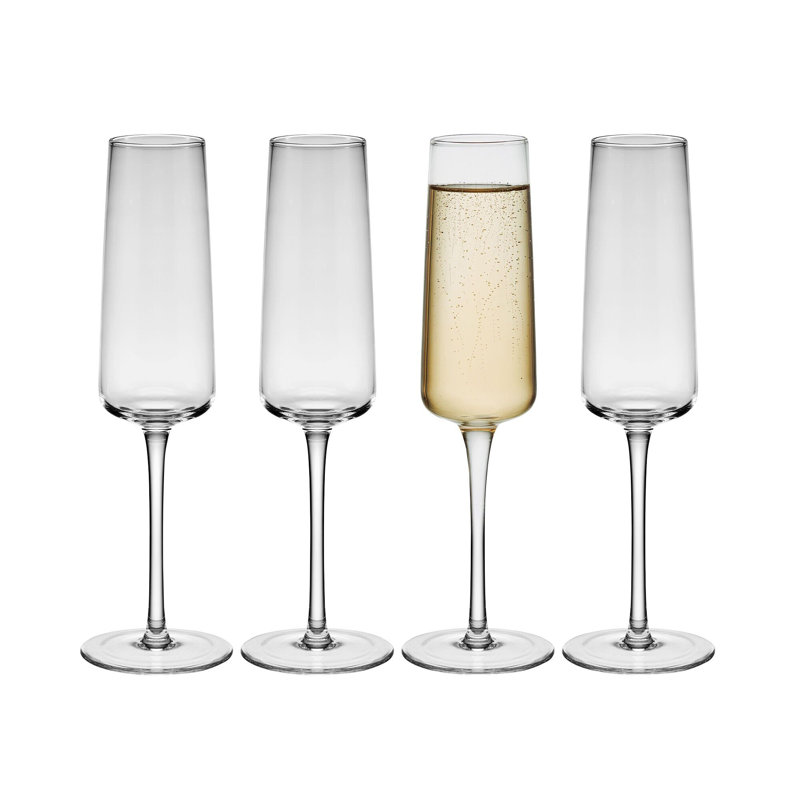 Elegant Clear Hand Blown Glass Champagne Flutes Set of 4