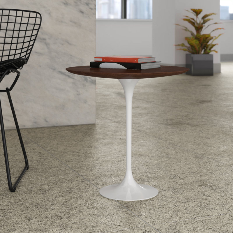 Marble Top End Table, Walnut, White Gloss