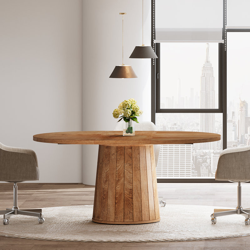 55" Oval Conference Table with Wood Base for 6 People
