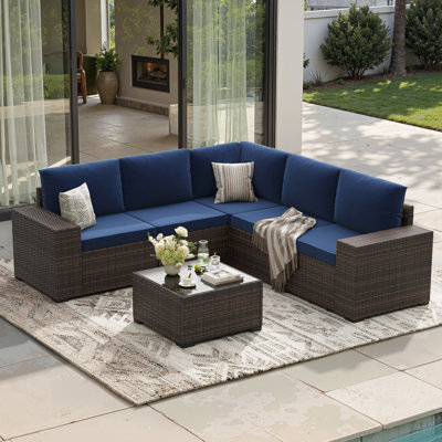 6 Piece Outdoor Sectional Sofa Set With Wide Armrest