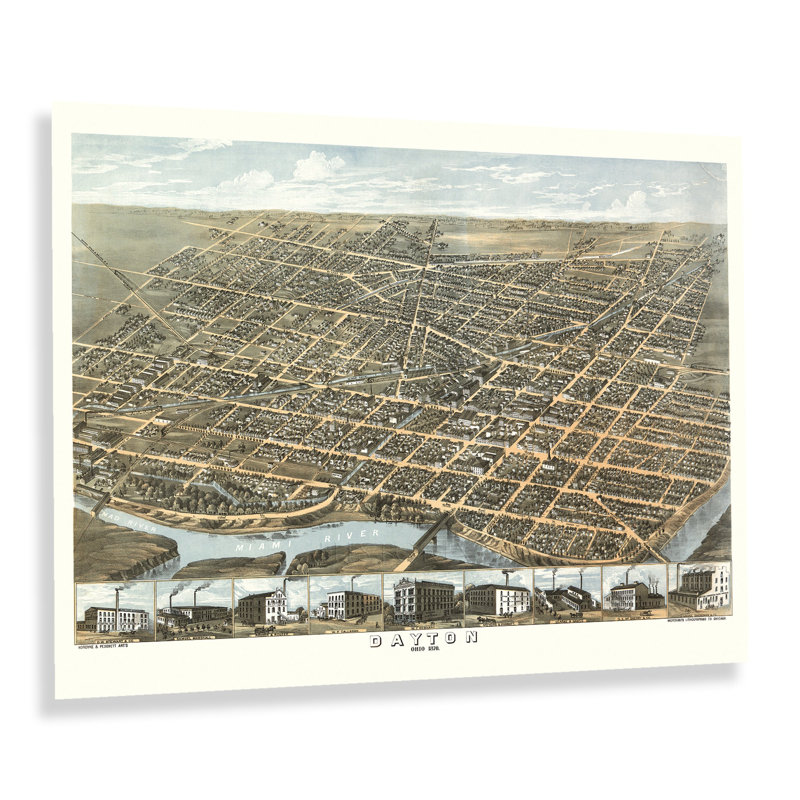 «1870 Dayton Ohio Map Wall Art» sur papier, H 18 po x l 24 po