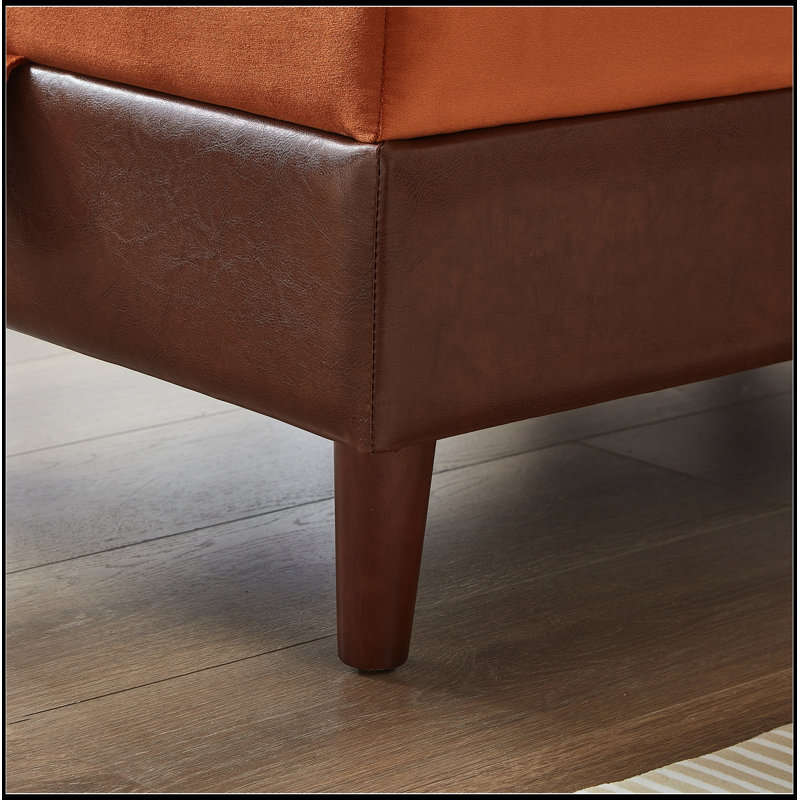 Chaise longue rembourrée avec rangement, Orange et brun foncé