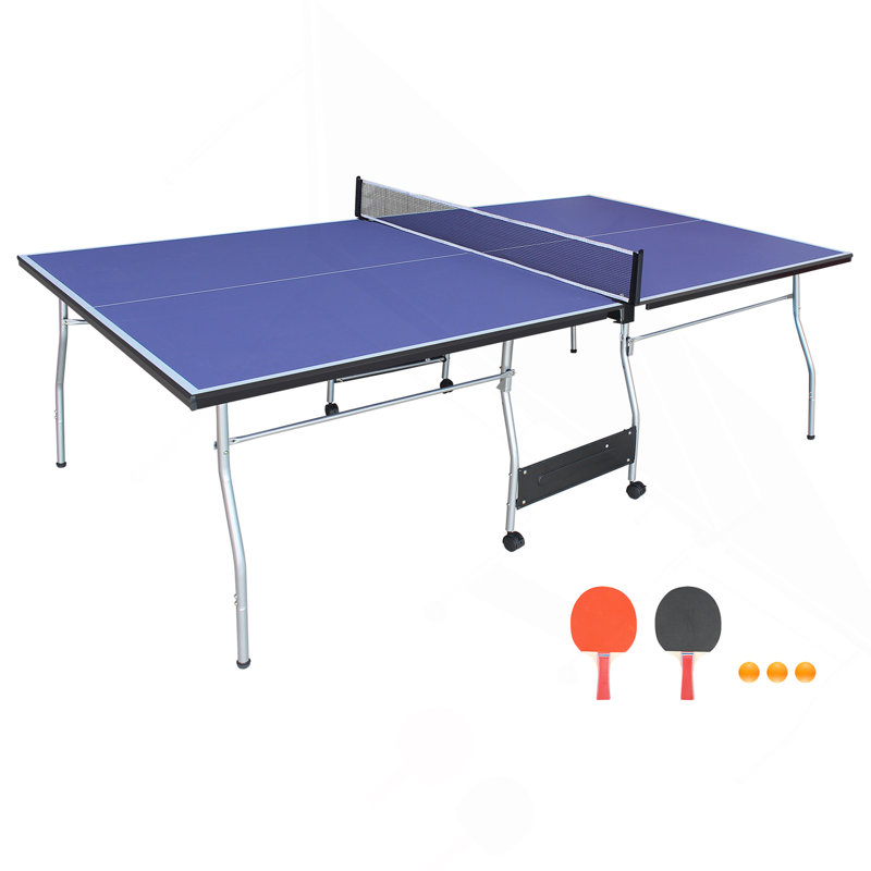 Ensemble de table de ping-pong pliable et portatif de 8 pieds de taille moyenne pour jeux de société avec filet, 2 raquettes de tennis de table et 3 balles