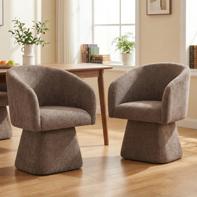 Upholstered Swivel Barrel Dining Chairs, Chenille Accent Chairs, Deep Cushion Seat (Set Of 2)