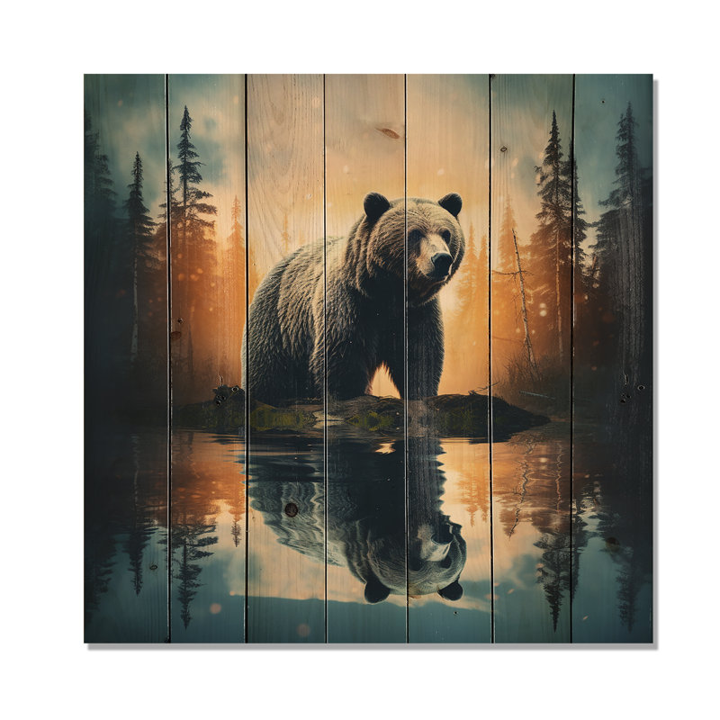 Double exposition Oursflare III - impression de paysages sur bois de pin naturel, H 15 po x l 15 po x P 0,78 po
