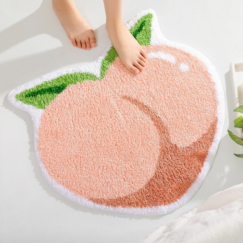  Tapis de bain rose pêche, tapis de bain lavable antidérapant en forme de fruit, Pêche rose